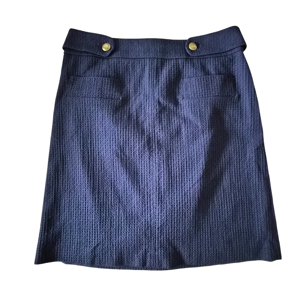 Brooks Brothers Navy Blue Textured Mini Skirt Gold Button A-Line Preppy Size 10